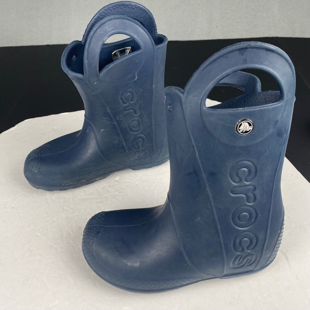 Crocs Kids j2 Handle It Rain Boots Navy Pull On 12803‎ Youth Waterproof